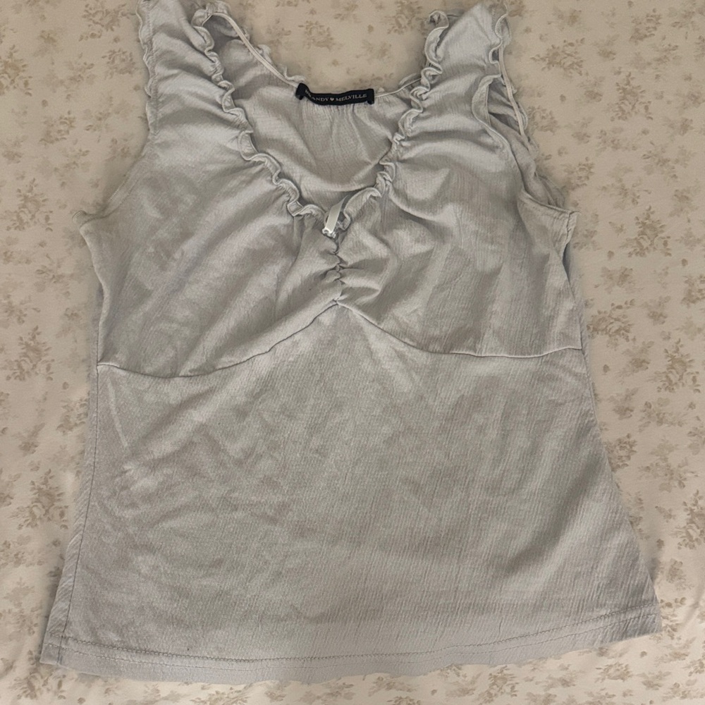 Brandy Melville Light Gray Ruffled Tank Top